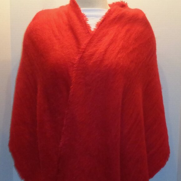 Red Shawl / Wrap - Draped with Fringe - SOFT - 68 x 20" - Picture 2 of 6